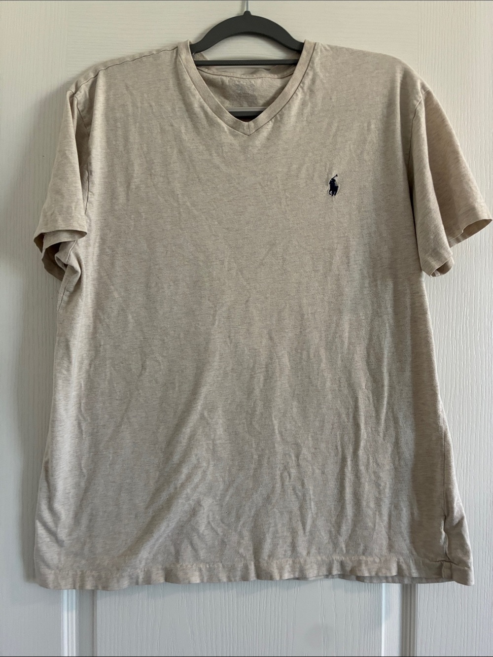 Polo by Ralph Lauren Beige V-Neck Polo Shirt with Navy Logo